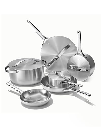 Caraway Batterie de Cuisine Deluxe Inox 16 Pièces — 5 Plis, Casseroles, Poêles, Couvercles, Range-couvercles