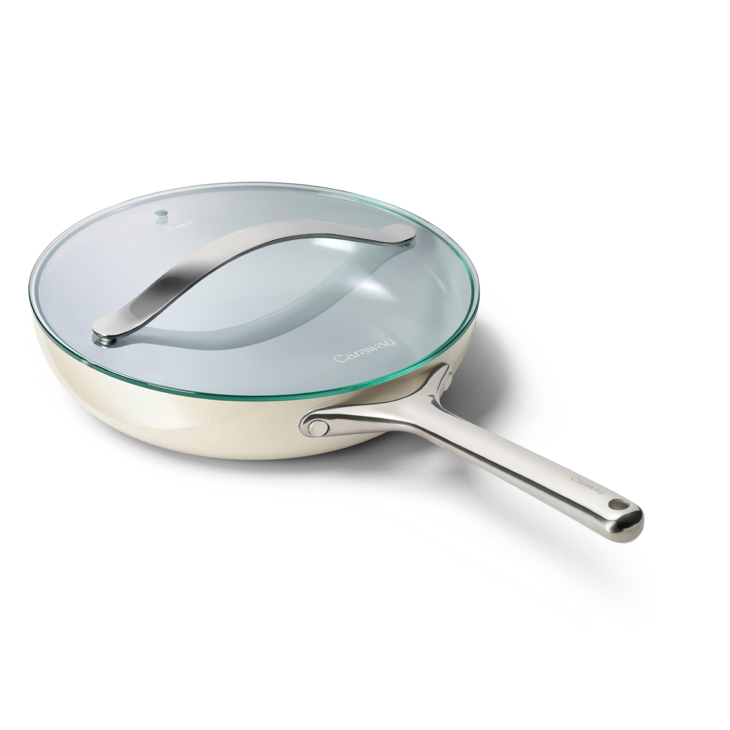 Poêle antiadhésive céramique Caraway avec couvercle en verre – 26,7 cm (10,5 po) – 2,7 L – Sans toxiques – Tous feux – Crème
