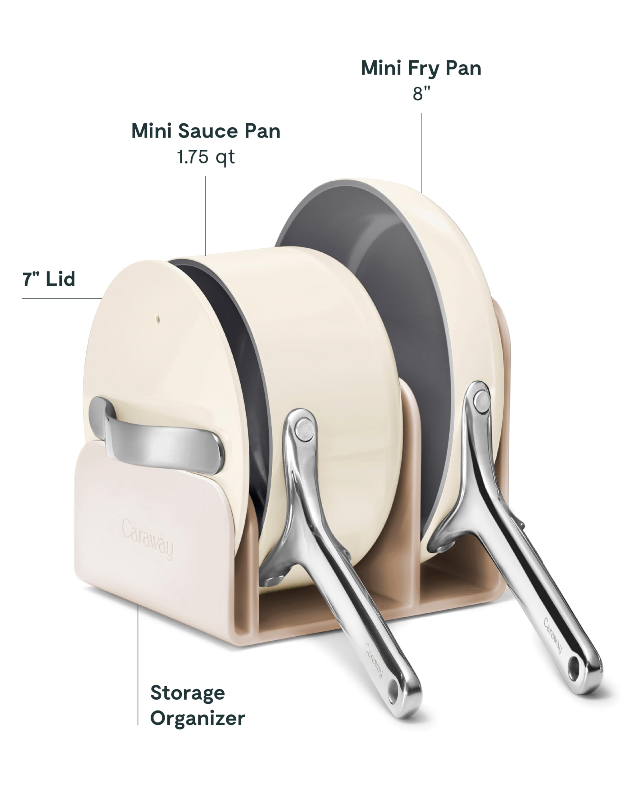 Mini ensemble de cuisson Caraway — Poêle (1,05 L, 20 cm) et casserole (1,75 L) avec support de rangement