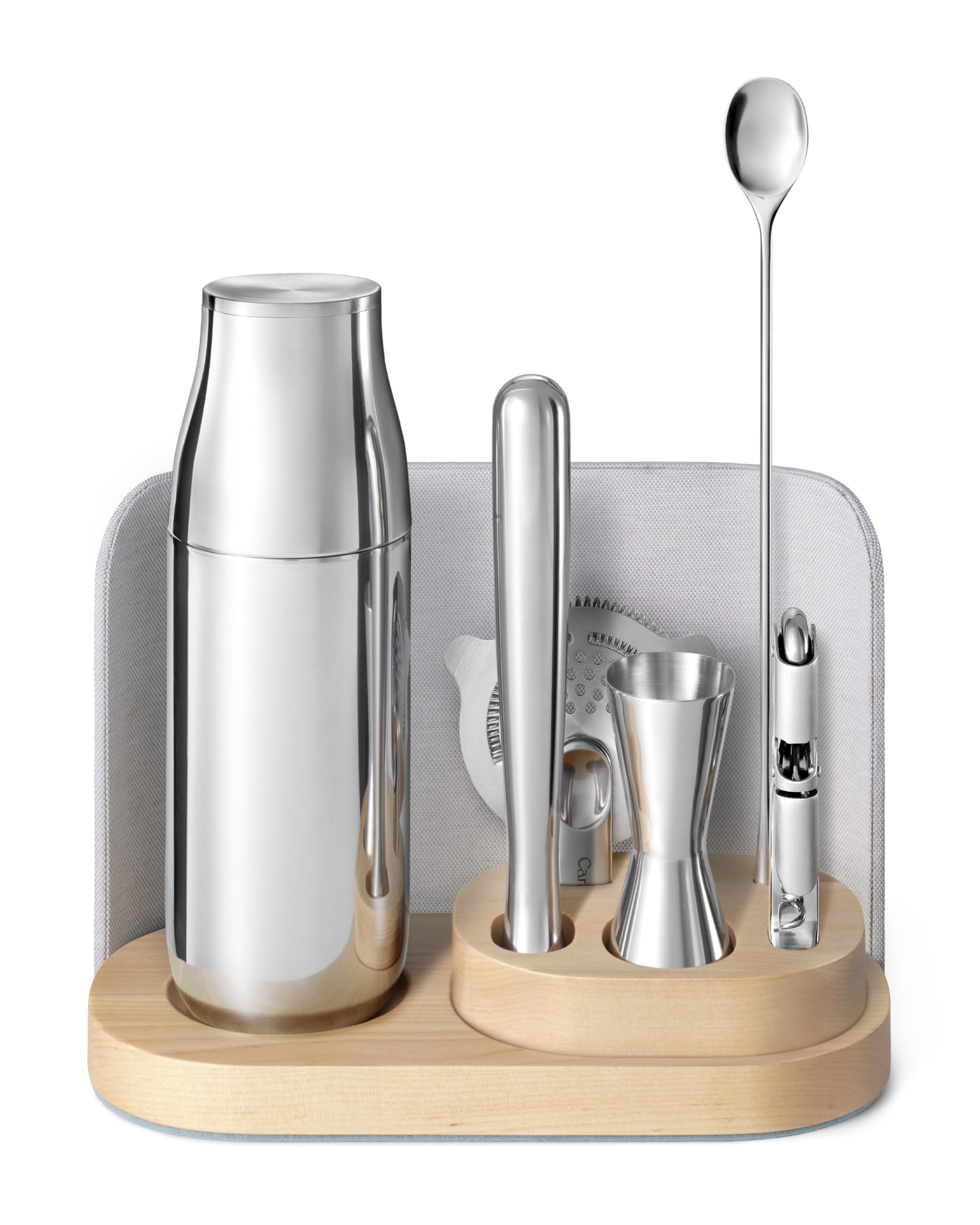 Caraway Set de Bar Complet 9 Pièces — Shaker, Jigger, Pilon, Tire-bouchon, Passoire, Cuillère à Barre, Organisateur Aimanté — Manhattan Red