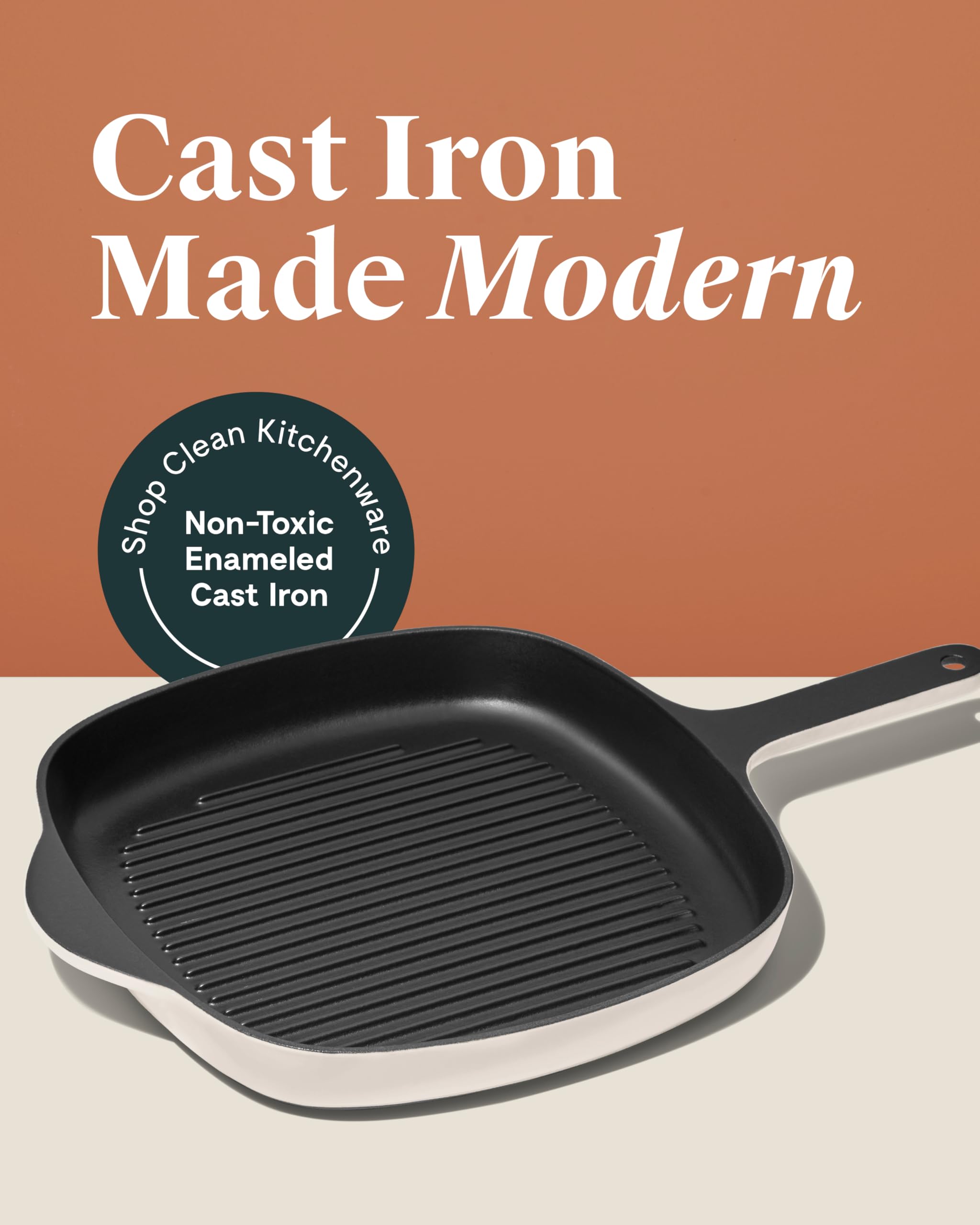 Enameled Cast Iron Grill Pan - 10.5” Grill Pan for Stovetop Cooking - 3 Layer En