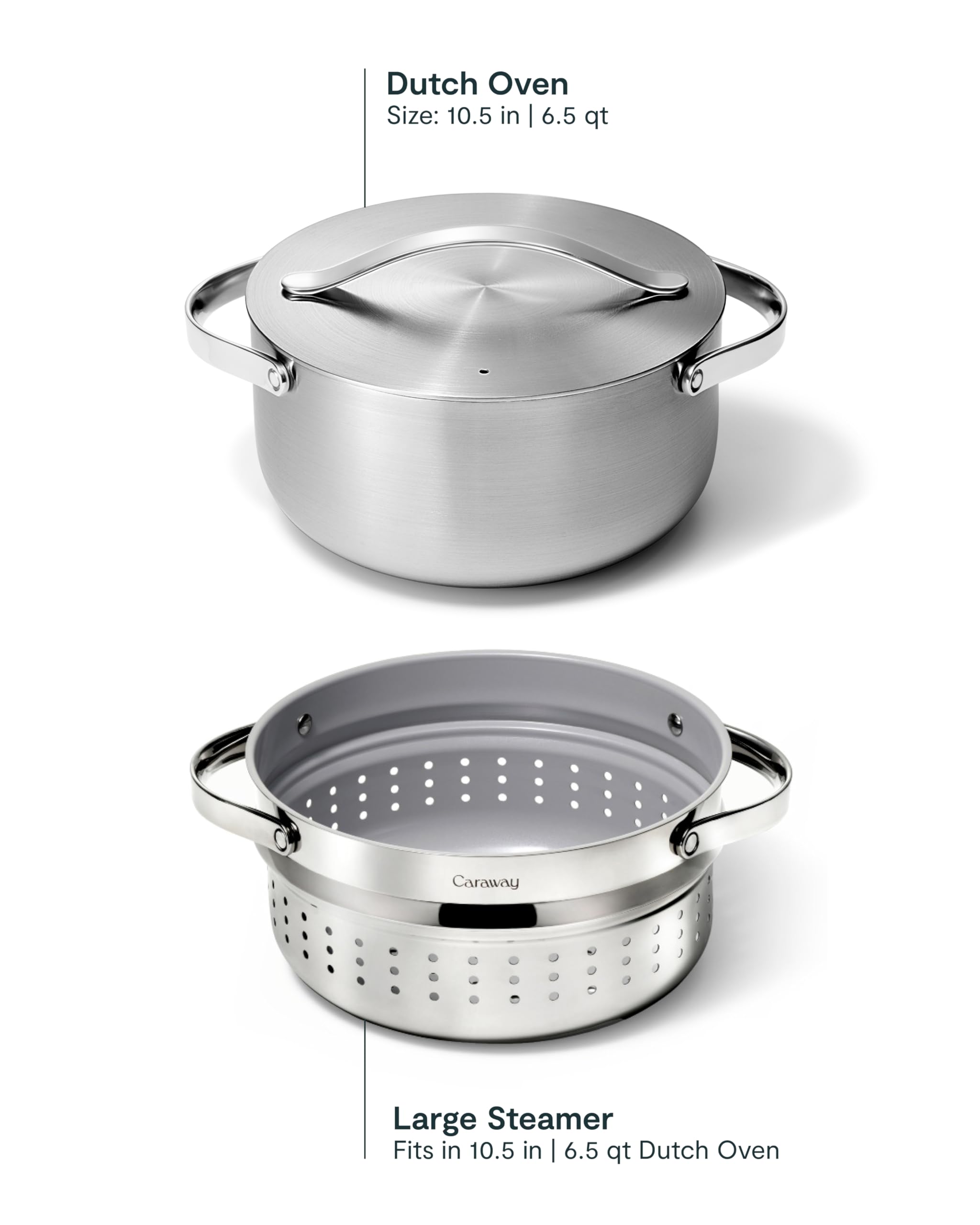 Cocotte 6,5 L Caraway avec cuiseur vapeur en acier inoxydable 5 couches
