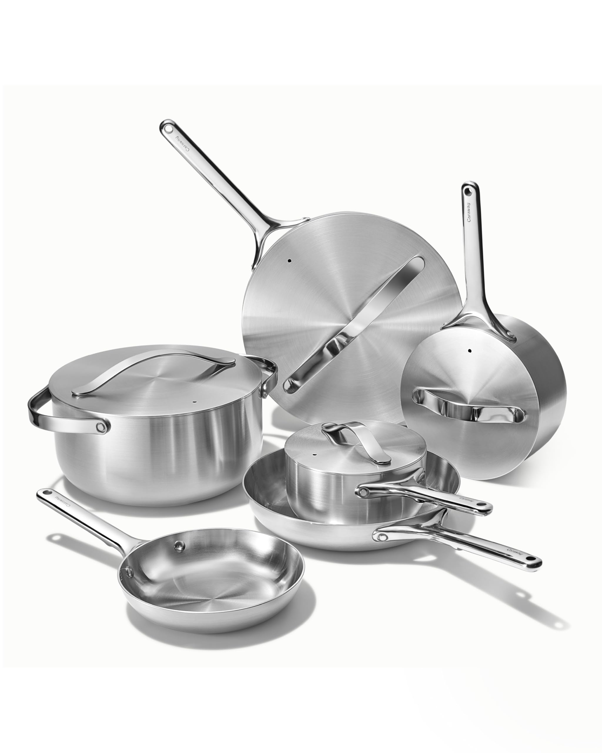 Caraway Batterie de Cuisine Deluxe Inox 16 Pièces — 5 Plis, Casseroles, Poêles, Couvercles, Range-couvercles