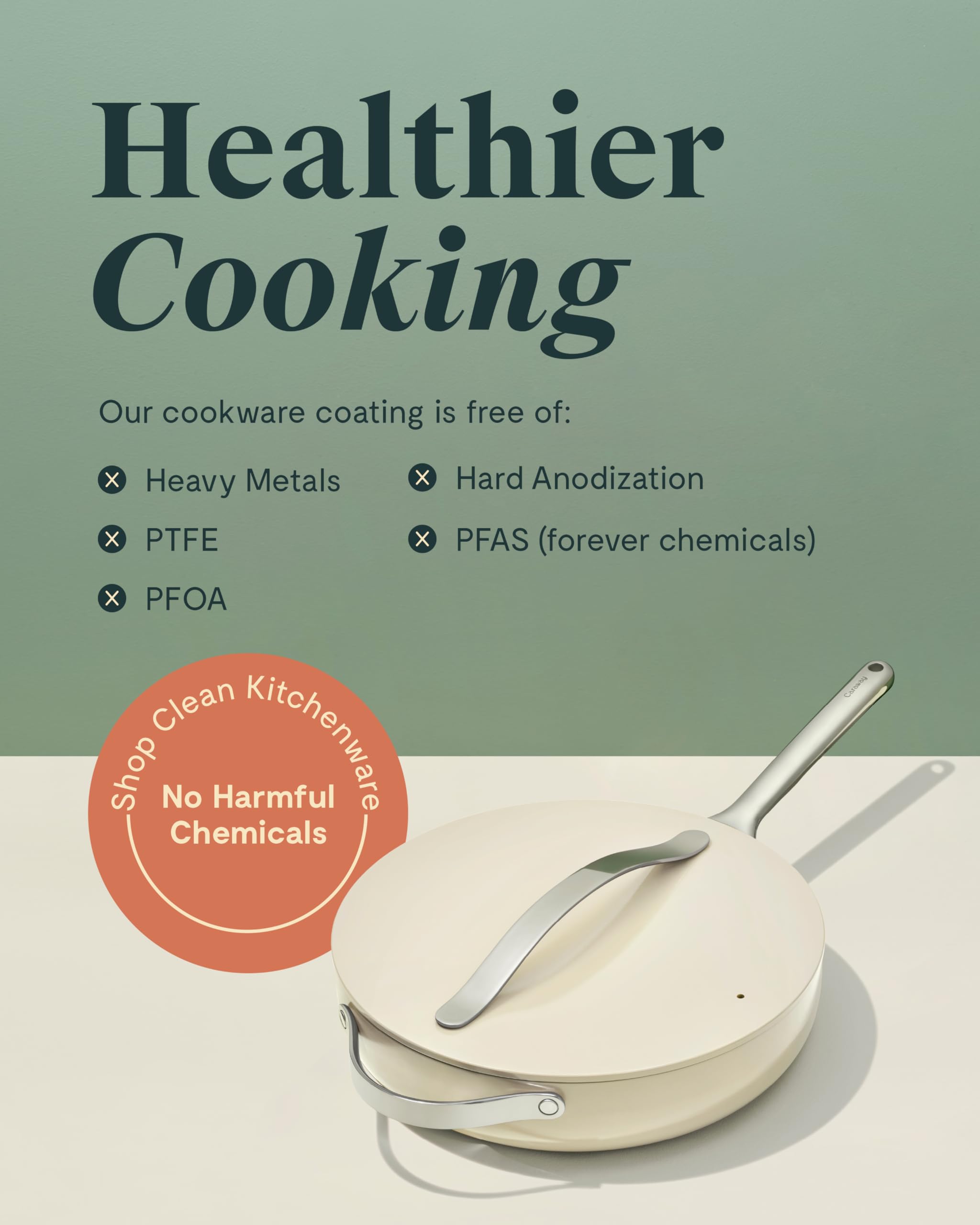 Duo Poêle et Sauteuse Caraway — 26,7 cm et 30,5 cm — Revêtement céramique non toxique — Crème