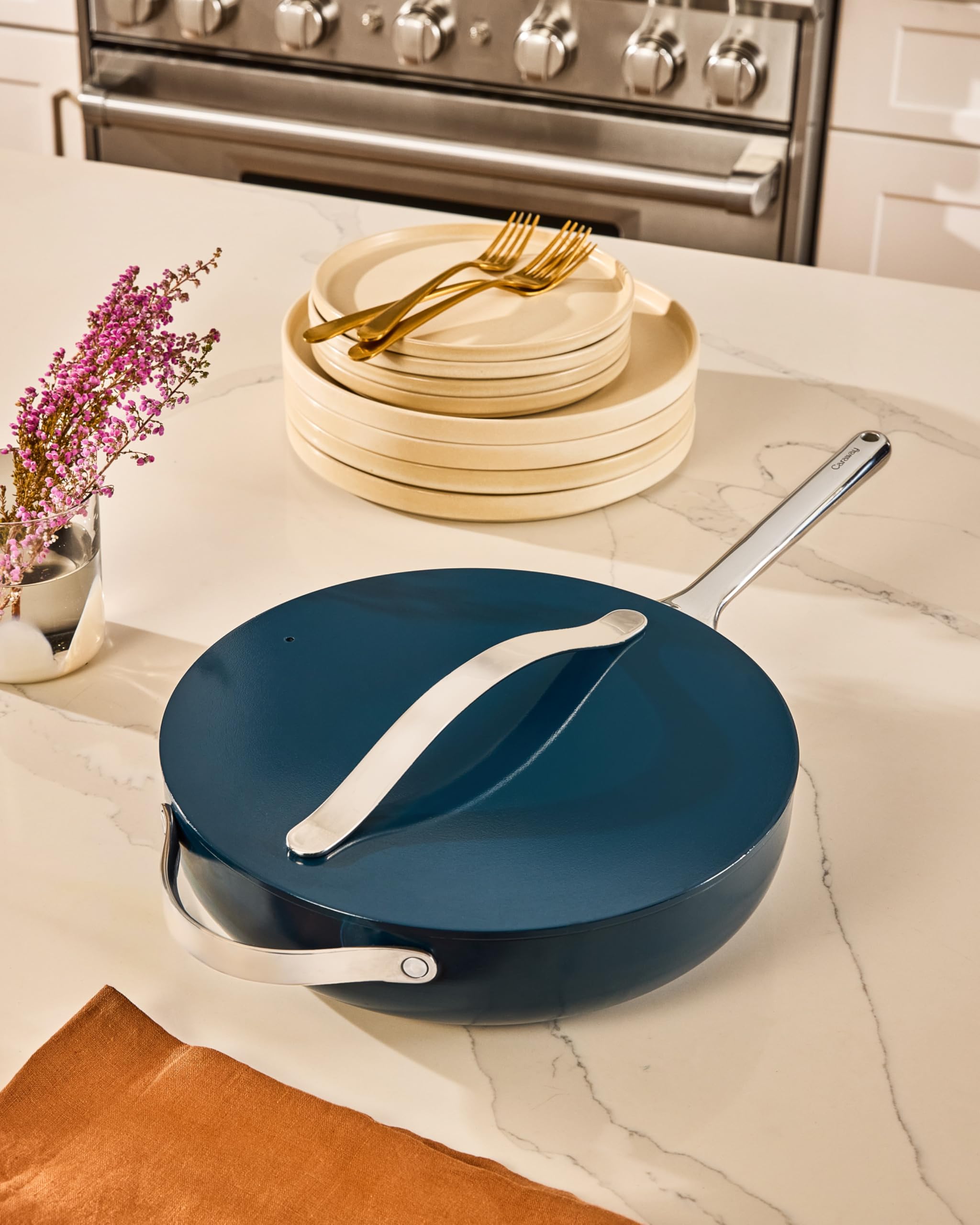 Caraway Poêle sauteuse céramique antiadhésif avec couvercle (4,5 L, 30 cm) - Crème