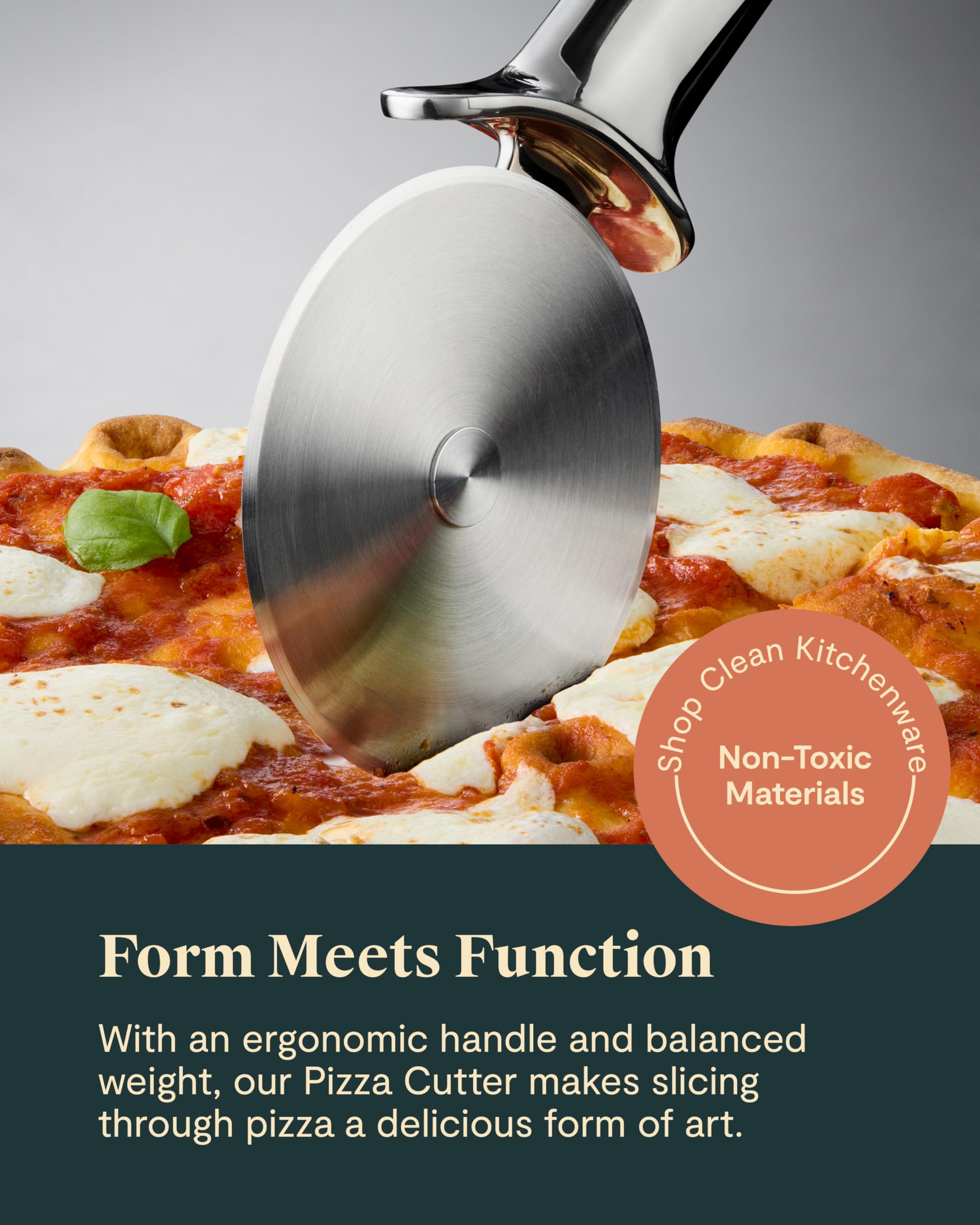 Caraway Coupe-Pizza en Acier Inoxydable Non Toxique — Outil de Cuisine Essentiel — Poignée Ergonomique