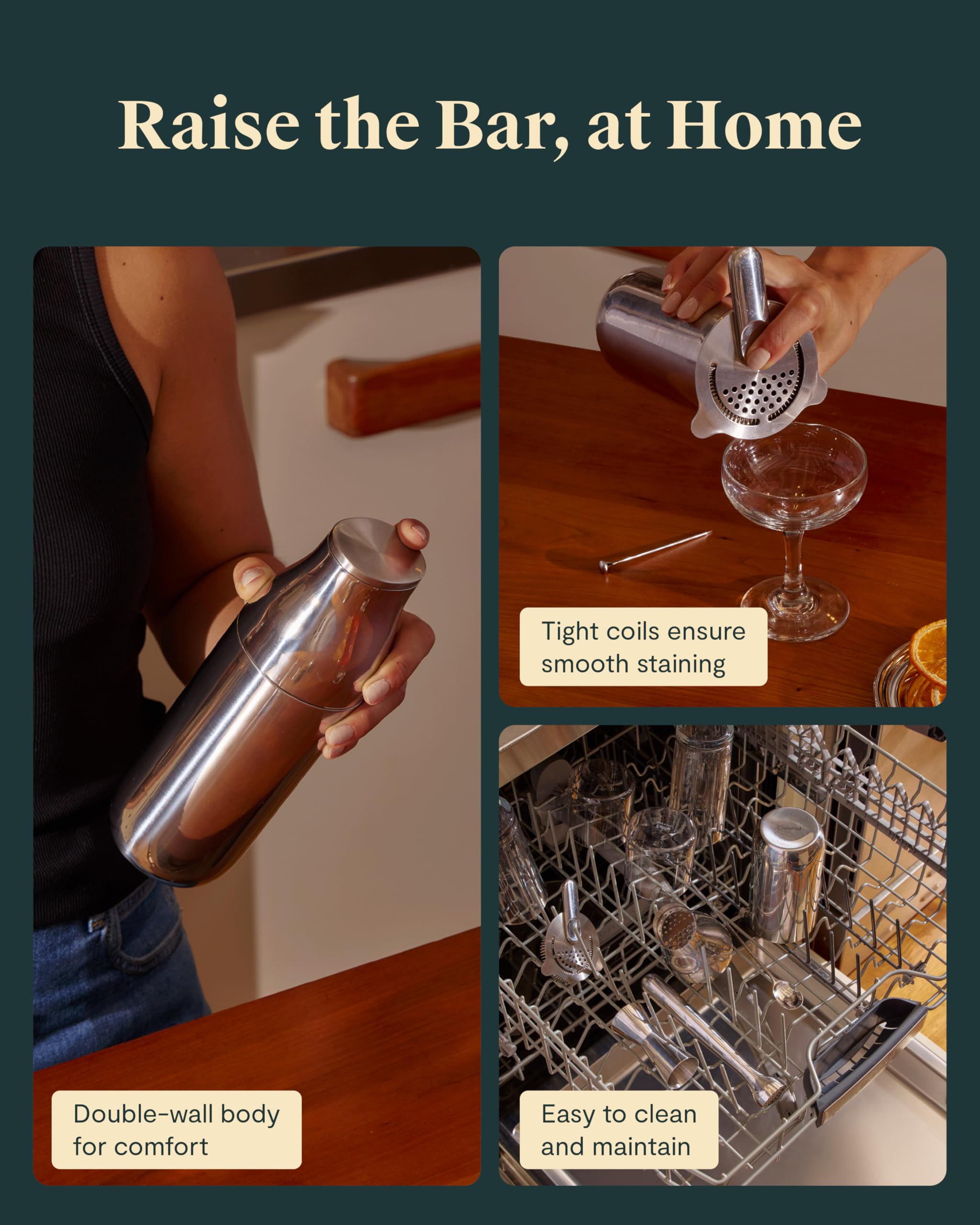 Caraway Set de Bar Complet 9 Pièces — Shaker, Jigger, Pilon, Tire-bouchon, Passoire, Cuillère à Barre, Organisateur Aimanté — Manhattan Red