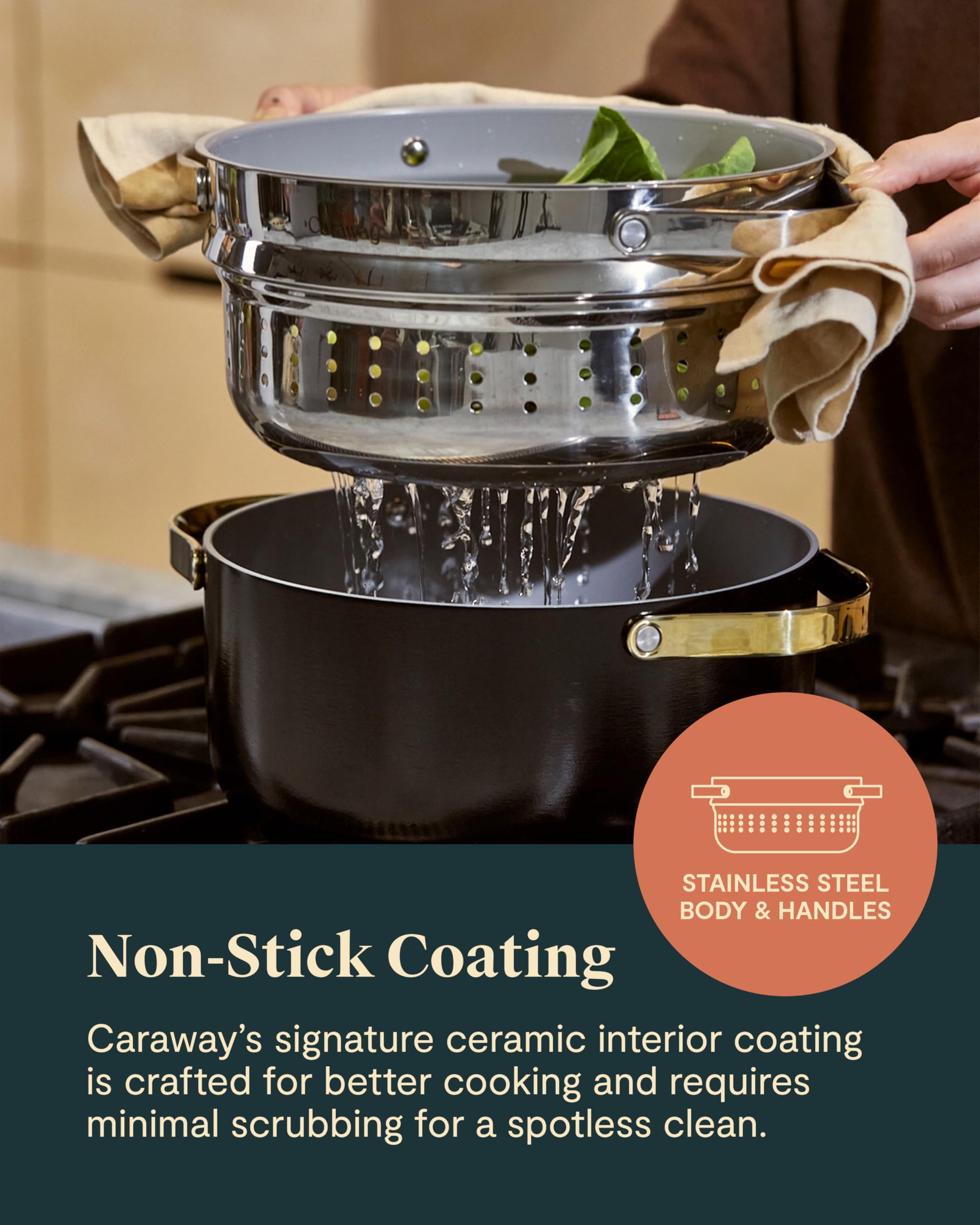 Cocotte Caraway 6,5 L – Céramique antiadhésive avec cuiseur vapeur