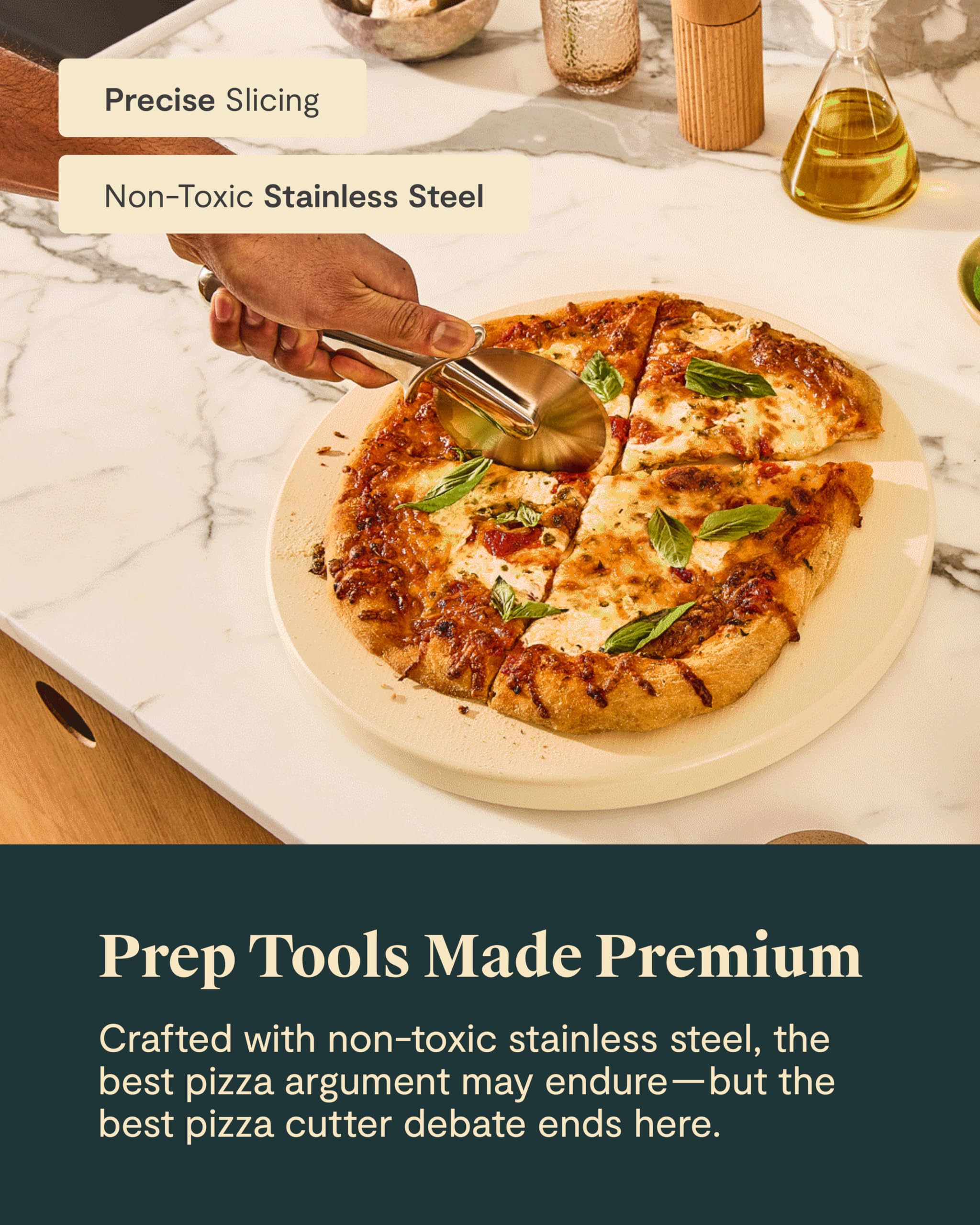 Caraway Coupe-Pizza en Acier Inoxydable Non Toxique — Outil de Cuisine Essentiel — Poignée Ergonomique