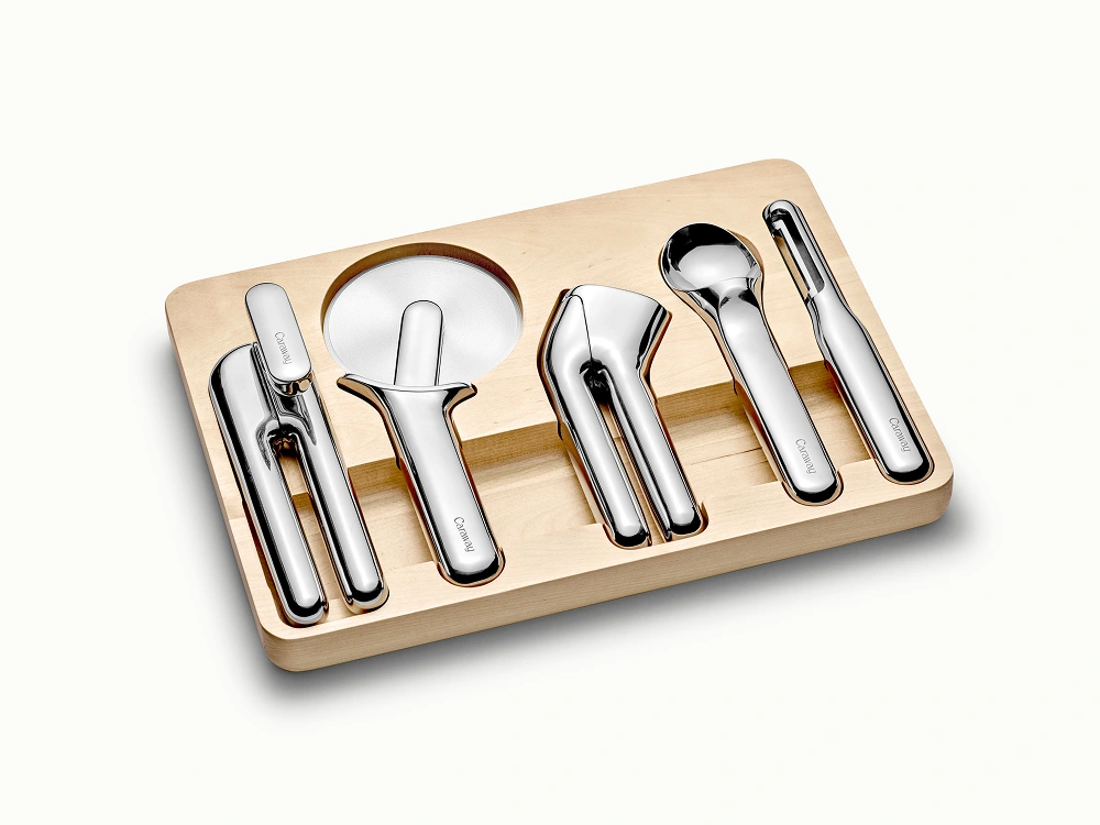 Kitchen Gadget Set Caraway – 5 pièces en inox avec range-ustensiles en bouleau