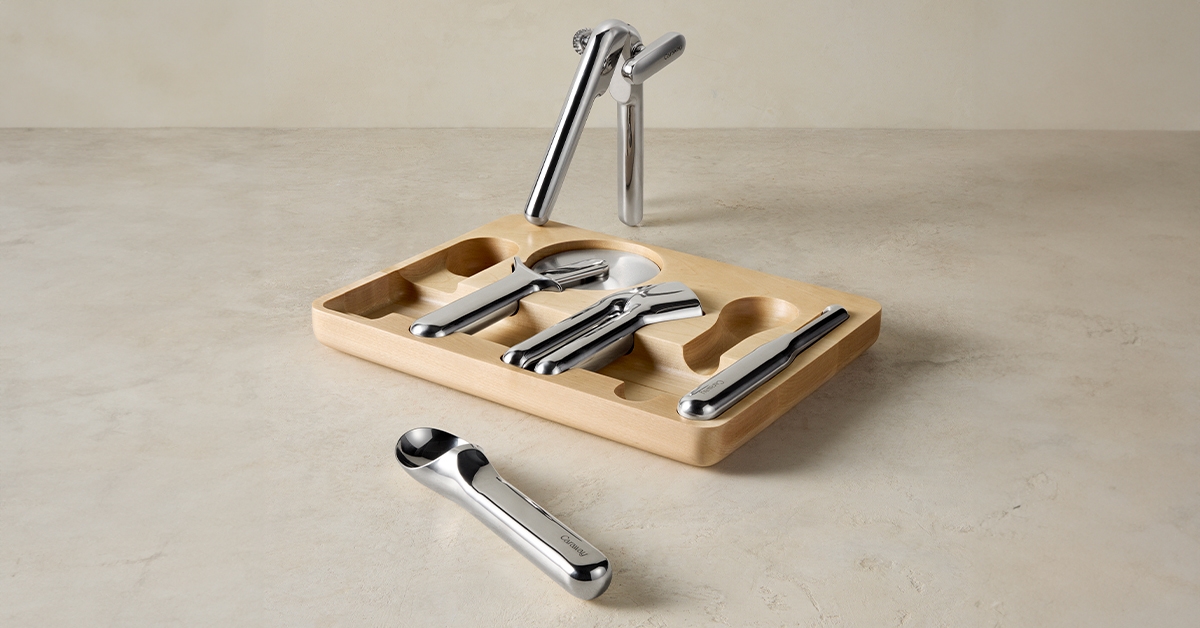 Kitchen Gadget Set Caraway – 5 pièces en inox avec range-ustensiles en bouleau